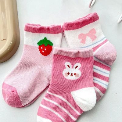 Зимние детские носки с мультипликационным дизайном клубничного кролика и быстросухой тканью